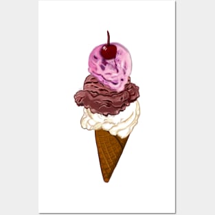 Icecream cone -  three scoops with cherry on top- let’s scream for ice cream cones with cherry on top Posters and Art